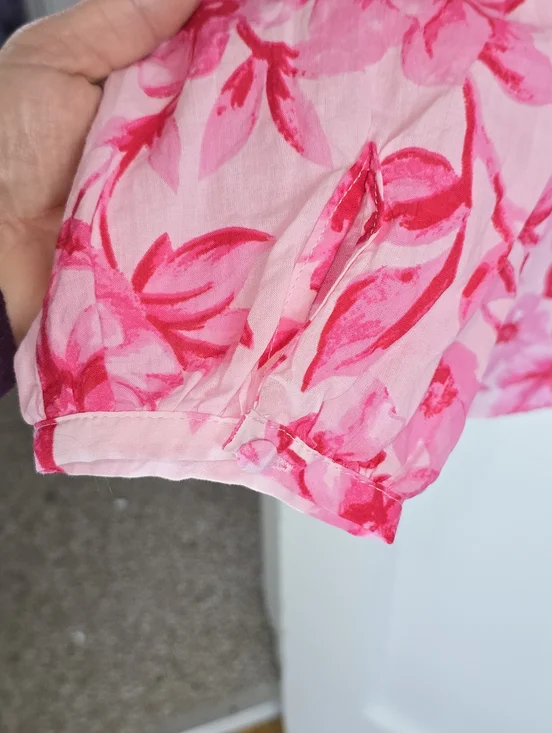 Zara Pink and Red Floral Cotton Blouse L - Picture 2 of 8